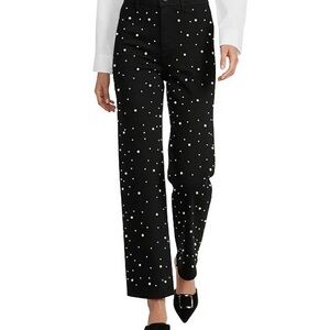 ANTONIO MELANI Black Wide Leg Jeans with Pearl Details
